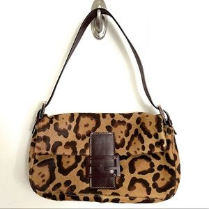 Fendi Leopard Cheetah Pony Hair Baguette Shoulder Flap Bag Purse